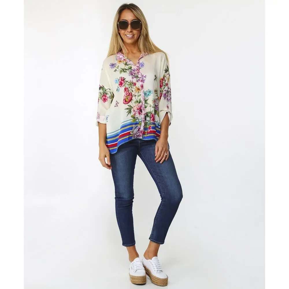 JOHNNY WAS Wilton Silk Button Down Blouse - Picture 2 of 10